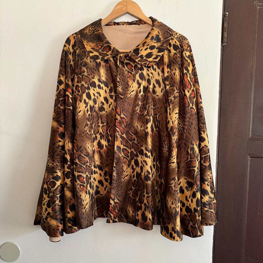 Vintage ASH-RO | Shimmery Leopard Print Collared Cape | Size 14